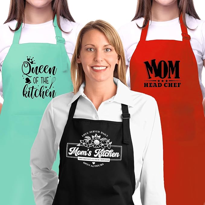 Custom Apron for Mom, Mother's Day Gift for Mom, Grandma, Personalized Kitchen Gifts for Mom, Mother, Women, Wife, Adjustable Kitchen Cooking Apron for Women - Cute Aprons with Funny Design