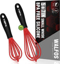 Walfos Mini Whisk Red Small whisk-Non Scatch Rubber Coated Whisks,Mini silicone whisk 5&7 inch Tiny Wisk,Nice for mixing and stirring small batches of powder and sauce in small bowl containers.2pcs