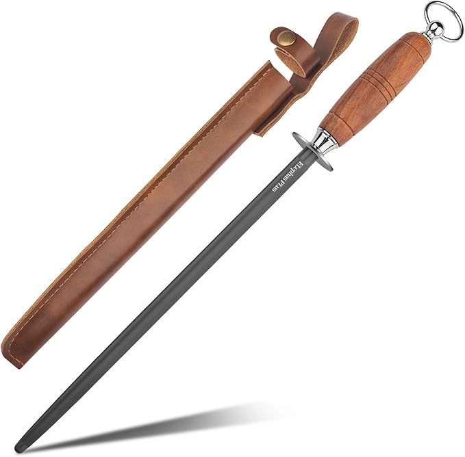 Kitchen Sharpening Rod 12 Inch Rosewood Handle Honing Steel,12 Inch Knife Sharpening Steel