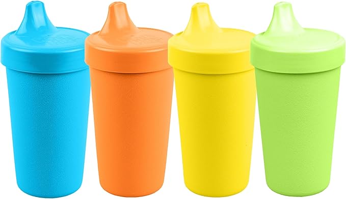 Re-Play Spill-Proof Sippy Cups - Reusable 10 Oz Set of 4, Dishwasher & Microwave Safe, Made in USA, Spring
