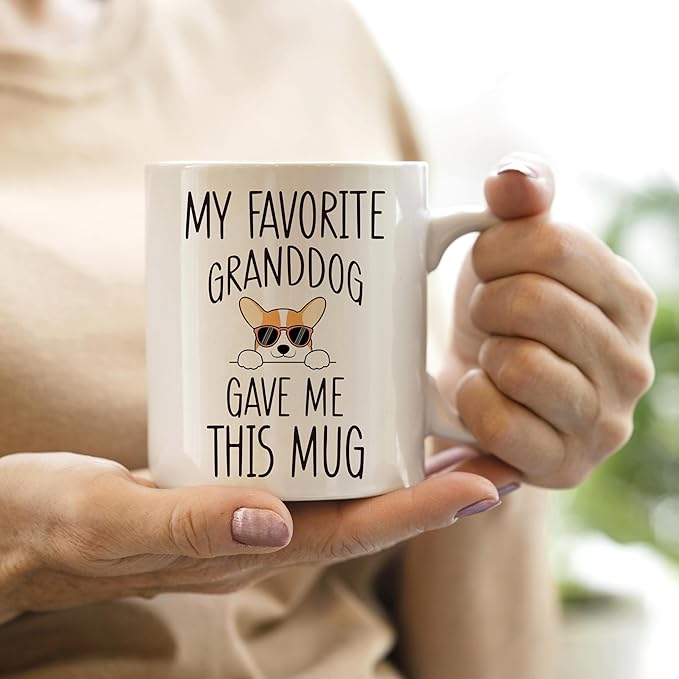 QASHWEY Corgi Dog Grandma Gifts Mug, Corgi Coffee Mug, Funny Corgi Dog Lover Owner Coffee Mug Tea Cup Gifts for Grandma Grandpa, My Favorite Granddog Gave Me This Mug Coffee Cups Ceramic 11oz