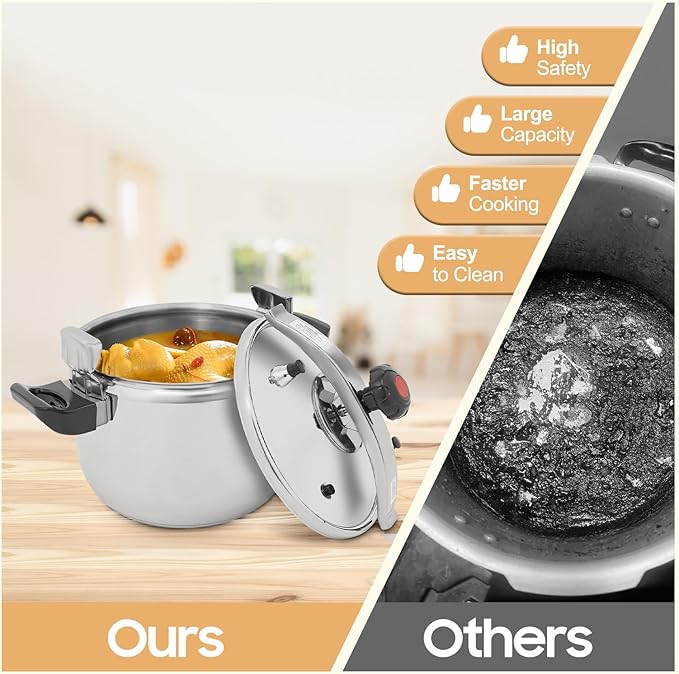 27.5 Quart Pressure Cooker Stainless Steel Pressure Canner, Large Capacity, Commercial Pressure Cooker Clamp On Type, Double Valves for Family or Commercial Use