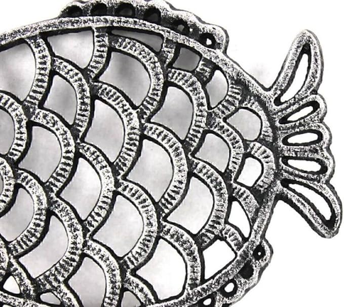 Antique Silver Cast Iron Big Fish Trivet 8" - Sea Decor - Coastal Beach Decor