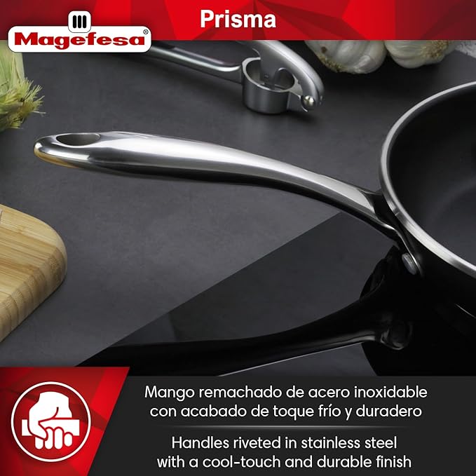 Magefesa Prisma 7.9-Inch Frying Pan, 18/10 Stainless Steel, Triple-Layer Nonstick, Works on All Stovetops Including Induction, Oven Safe to 392°F, Dishwasher Safe, Durable Skillet