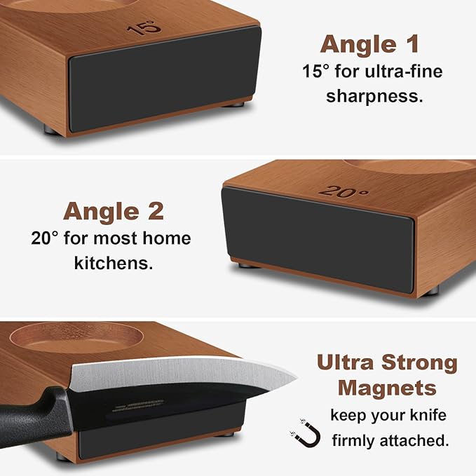 Abardi Rolling Knife Sharpener for Straight Edge, Knife Sharpening with Industry Diamonds Made Easy, Knife Sharpeners Kit with 15 & 20 Degree Magnetic Angle for Kitchen Knives (Walnut)