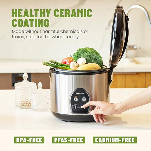 10-Cup Uncooked Rice Cooker & Food Steamer - Ceramic Coating Non-Toxic Inner Pot, One-Touch Multifunction for Rice/Sauté/Yogurt, Dishwasher Safe, 3-10 Family Size, Stainless Steel
