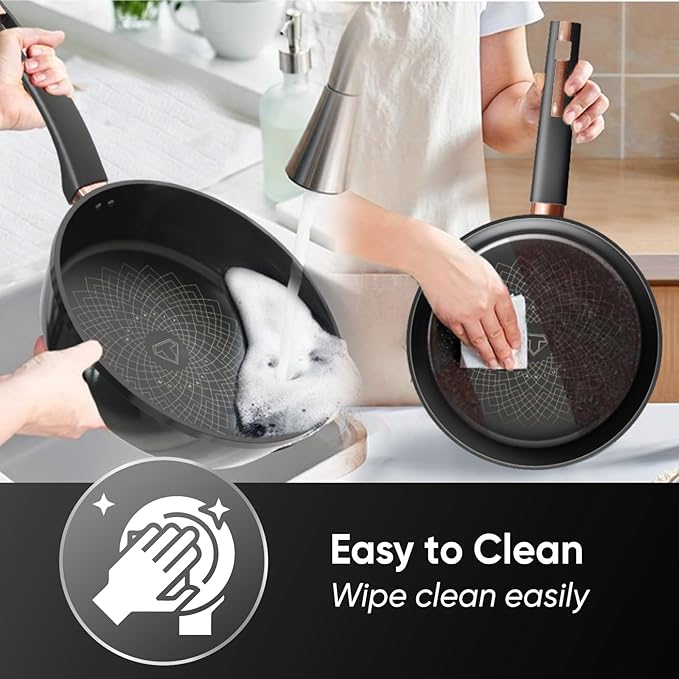 Sunhouse 8 inch Ultra Titanium Nonstick Coating Aluminum Pan with 4-Layer Non-stick Coating, Non-Toxic, PTFE PFOA & PFAS Free, Stay-Cool Handle, Compatible with All Stovetops