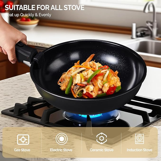 Bonnlo 23 PCS Non-Stick Cookware Set, Cast Aluminum Pots and Pans Set with Removable & Detachable Handles, Induction RV Kitchen Cook Set, Dishwasher Safe, PFAS PFOA & PFOS Free, for Home