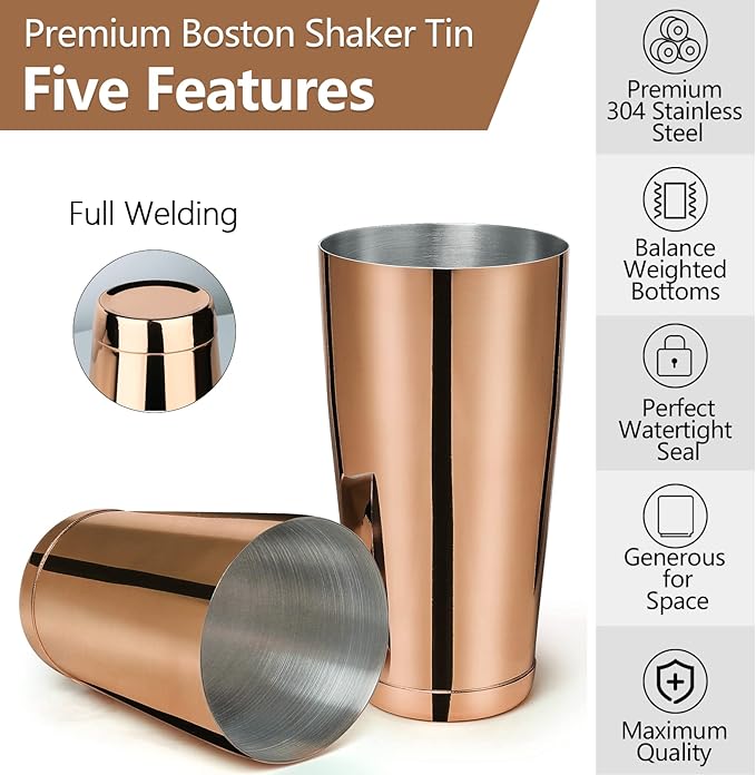 Stainless Steel Boston Shaker - 2-piece 18oz & 28oz Professional Bartender Cocktail Shaker Bartender Shaker Kit - CTSK0013 (Copper)