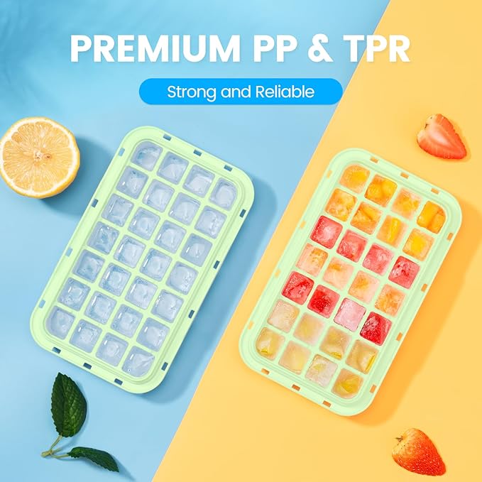 Ice Cube Tray with Lid and Bin, 28 pcs Ice Cubes Molds, Ice Trays for Freezer, Ice Cube Tray Mold, with 1 tray, Ice Freezer Container, Spill-Resistant Removable Lid & Ice Scoop, for Whiskey,Cocktail