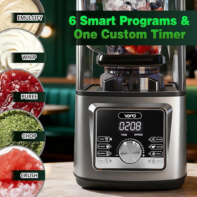 VONCI 2200W Commercial Blender With Sound Enclosure, 135OZ Large Capacity Quiet Blender For Smoothies, Heavy Duty Industrial Blenders For Restaurant, Perfect For Kitchen, Ice Crush, Milk Shake, Fruits