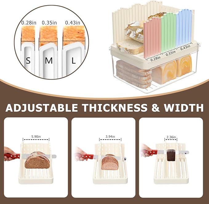 Bread Box with Slicer, Portable Airtight Bread Storage Container with Lid Handle for Kitchen Counter, Bread Keeper for Homemade Bread,Toast, Bagel, Cookies, Beige