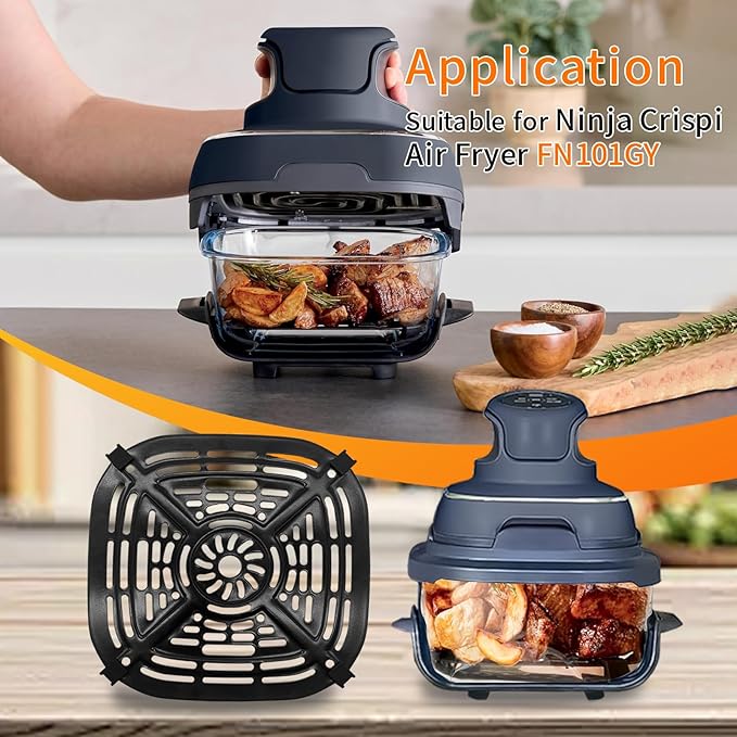 GCQ Air Fryer Grill Pan for Ninja Crispi Air Fryer FN101GY, Replacement Air Fryer Crisper Plate Grill Plate Tray Accessories with Rubber Bumpers, Dishwasher Safe