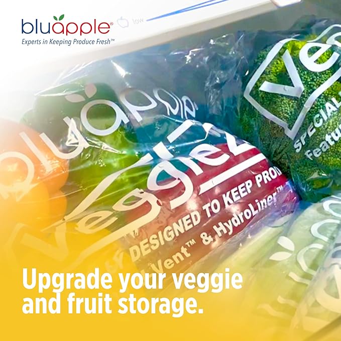 Bluapple Produce Saver Ethylene Gas Absorber & VeggieZips Ultimate Value Pack Produce Storage Preservation Kit - Keeps Fruit & Vegetables Fresher Longer, Regulates Humidity, & Reduce Waste