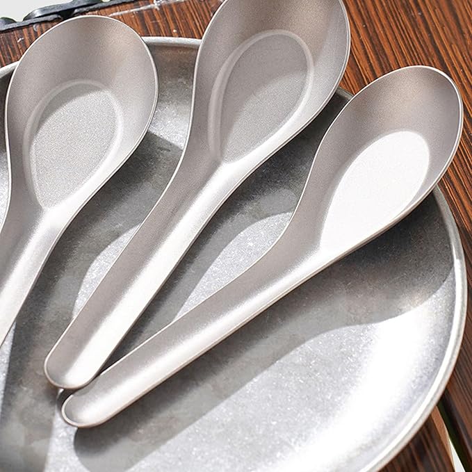 Flat-Bottomed Wide Head Soup Spoon, 5.7 in Pure Titanium Spoon for Coffee, Tea, Dessert, Stirring, Bar, Kitchen, Gift for Lovers, Korean Style, Lightweight & Safe