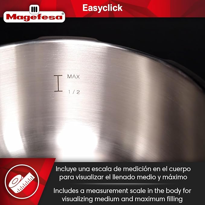 Magefesa EasyClick 8.5-Quart Stainless Steel Pressure Cooker – Easy One-Hand Opening, 2 Cooking Modes, Works on All Stovetops