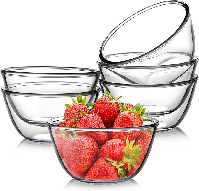 NUTRIUPS 6 Pack 24oz Glass Bowls Set for Cereal and Salad, Small Glass Bowls for Kitchen (5.4 inch)