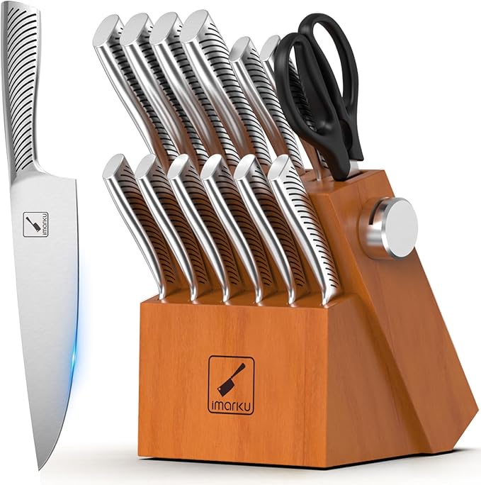 imarku Knife Set, 14 Piece Premium Kitchen Knife Block Set, Razor Sharp Japanese Chef Knives Set for Kitchen with Built-in Sharpener, Dishwasher Safe and Quality Acacia Wood Block