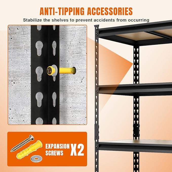 BIG RED Storage Shelving Unit, 5-Tier Adjustable, Heavy Duty Metal Garage Shelves/Utility Rack for Kitchen, Pantry, Basement, Bathroom, Laundry - 2,000 lbs Capacity, Black, 59" H x 28" W x 12" D