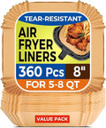360 Pcs Air Fryer Liners Disposable, 8" Square Air Fryer Paper Liners, Unbleached Parchment Paper for Air Fryer Basket, Non-Stick & Leakproof Baking Liner for Microwave Oven Pan