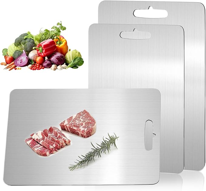 Katuchef Titanium Cutting Board,2026 New 100% Pure Titanium Cutting Boards for Kitchen,Titan Cut Pro Non toxic Doubld-Side Durable Chopping Boards, Easy to Clean and Store(2PC-M+XL)