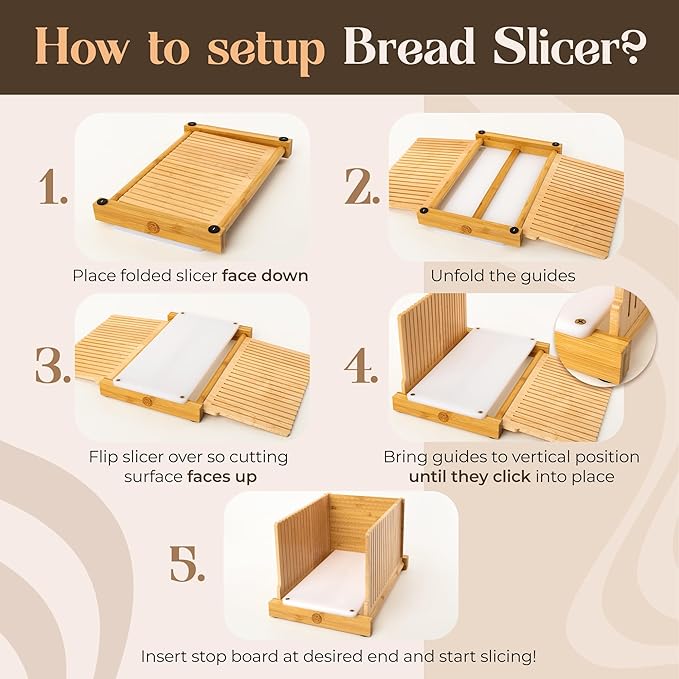Bread Slicer for Homemade Bread - No Splinter with HDPE Base & Maple Finger - 4 Different Thicknesses for Uniform & Consistent Slices - Foldable Bread Cutter with Optimal Knife Grooves
