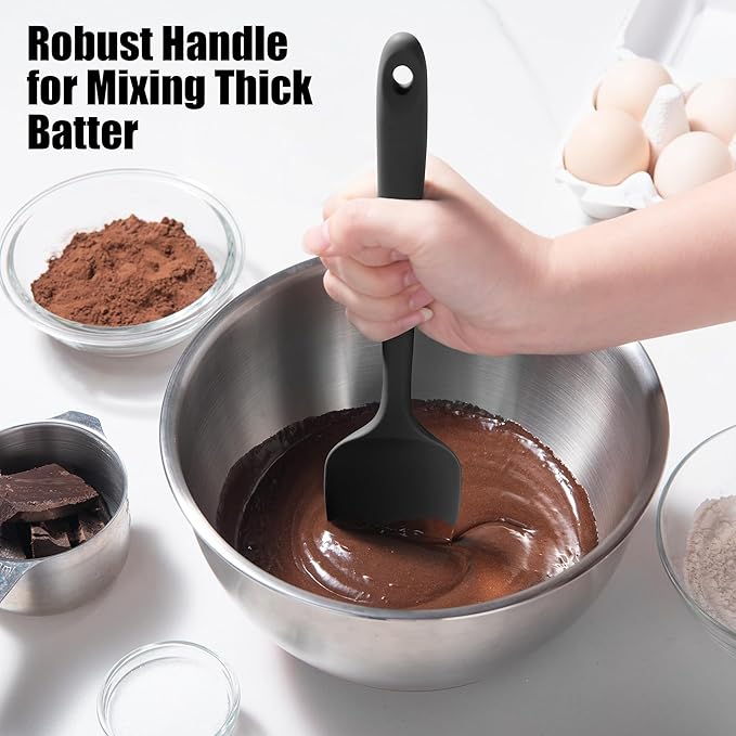 Doosu Silicone Spoon Spatula Set of 2, 600ºF Heat-Resistant Food Grade Rubber Spoonula with Seamless Design, Non-Stick Dishwasher Safe Kitchen Utensils for Cooking, Baking, Mixing, Scraping (Black)