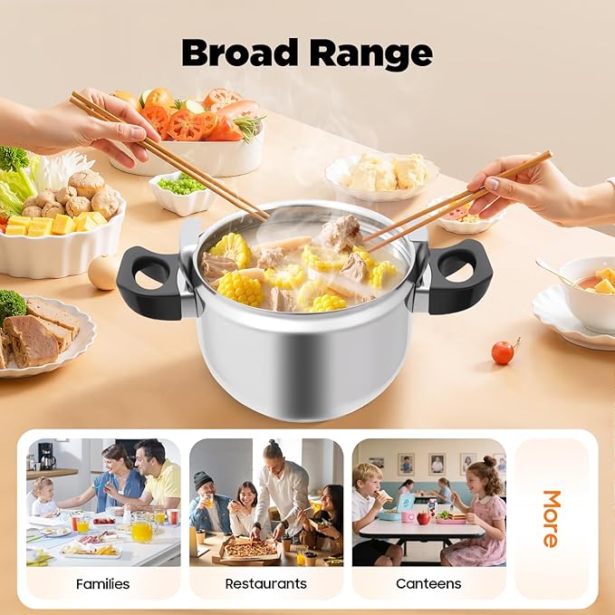 7L/7.4 Qt Pressure Cooker, 60Kpa High Pressure Stovetop Cooker with Double Handle, 201 Stainless Steel Pressure Canner for Stewing, Boiling & Steaming Meals