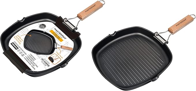 MasterPan Non-Stick Grill Pan Wooden, 11", Folding Handles