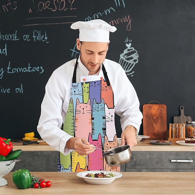 Cooking Apron for Women and Men,Adjustable Chef Bib Apron with 2 Pockets, Water and Oil Resistant for Kitchen Use