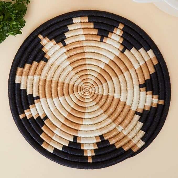 Brown Flower Woven Trivet Set, Trivets for Dishes, Pots and Pans, Heat Resistant Hot Pads, Pot Holders for Table, Plate Mats for Countertops, Kitchen Table Accessories, 8" Wide, Boho Decor