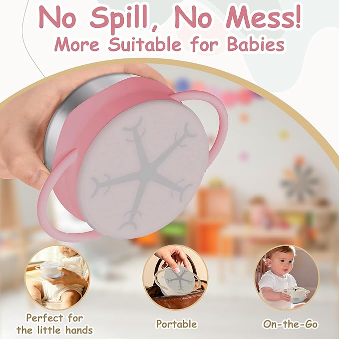 2 Pack 3-in-1 Stainless Steel Snack Containers for Toddlers with Spill-Proof Silicone Lids & Dual Handles - Baby Snack Box, Toddler Snack Cups, Perfect for Healthy Eating (Pink+Warm White)