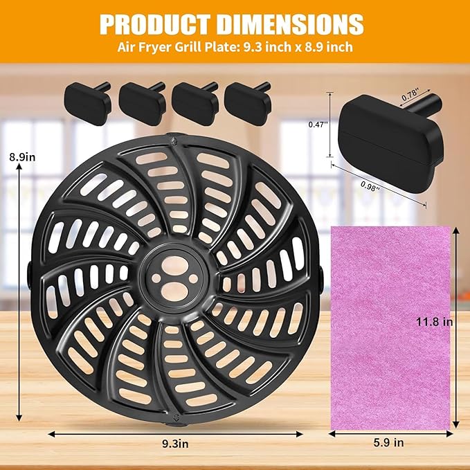 GXF Air Fryer Accessories for Gourmia GAF686 GAF698, Oval Nonstick 9.3''×8.9'' Air Fryer Replacement Parts Rack Tray Basket Grill Pan Grill Plate Crisper Plate with Rubber Bumpers