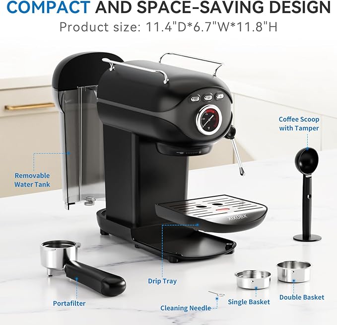 Espresso Machine 20 Bar, Compact Coffee Maker with Milk Frother Steam Wand Professional Coffee Machine for Home, Latte Cappuccino Machine for Office Use