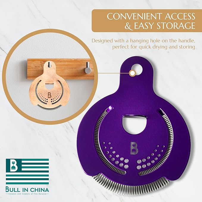 Hawthorne Strainer by Bull in China In Electric Purple - Made In USA - High Density Spring Cocktail Strainer for Boston Shakers and Mixing Glasses for Bars & Bartenders