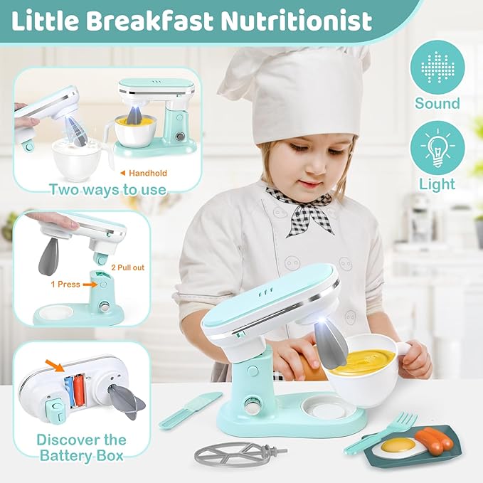 Shemira Play Kitchen Accessories, Play Kitchen Appliances Toy Set with Coffee Maker, Blender, Mixer, Toaster, Kids Kitchen Playset, Toys for 3 4 5 6 7 8 Year Old Girls, Birthday Gifts for Girls