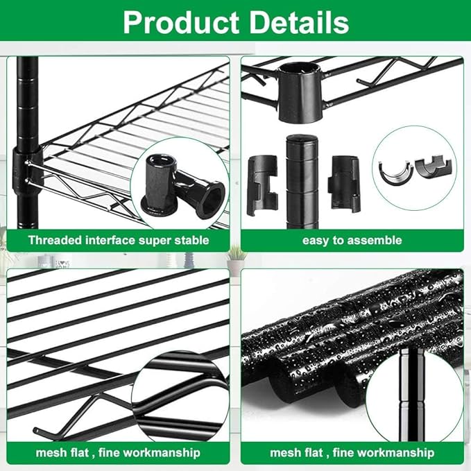 5-Shelf Adjustable Storage Shelf, Heavy Duty Storage Shelving Unit with Wheels, Standing Shelves Metal Organizer Wire Rack for Kitchen Bathroom Pantry, 30" L x 14" W x 60" H, Black