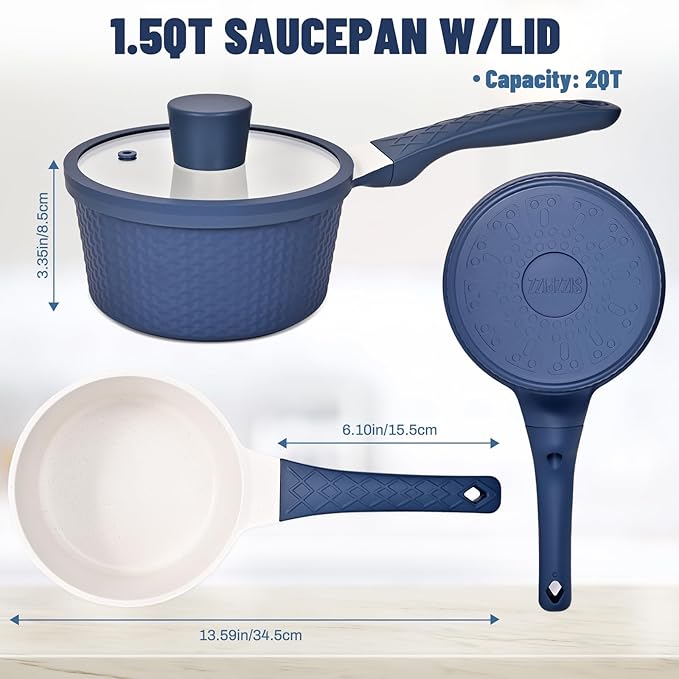 Small Sauce Pan with Lid, 1.5QT Small Cooking Pot, Granite Nonstick Cookware, PTFE & PFOA Free, Dishwasher Safe, Perfect for Boiling Milk, Sauce, Gravies, Pasta, Noodles