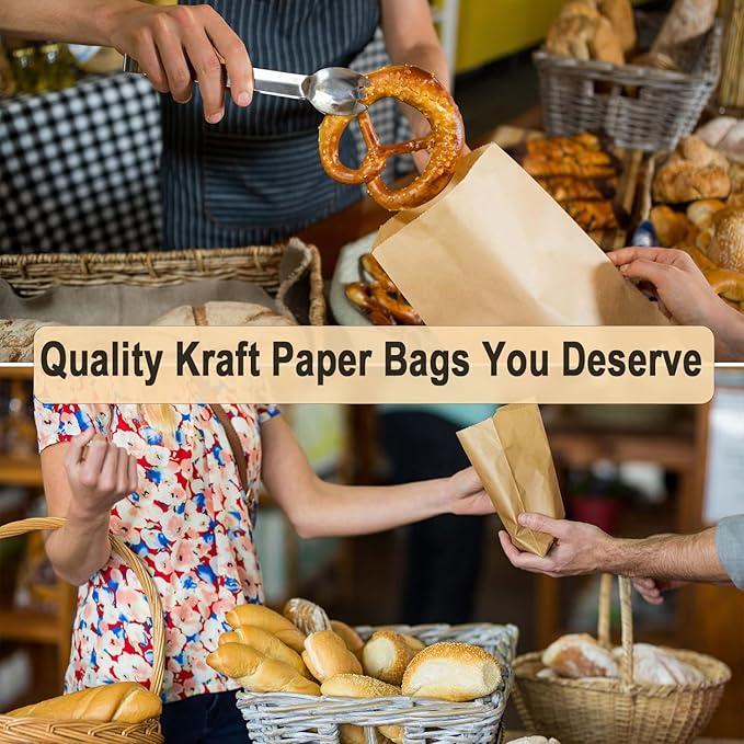 Small Sandwich Bags, oil proof and water proof Paper Snack Bag,Donut Bags To Go, 100 Pcs Small Bakery Paper Bags for Treat, Snack, Cookie Packaging, Brown(12cm*16cm)