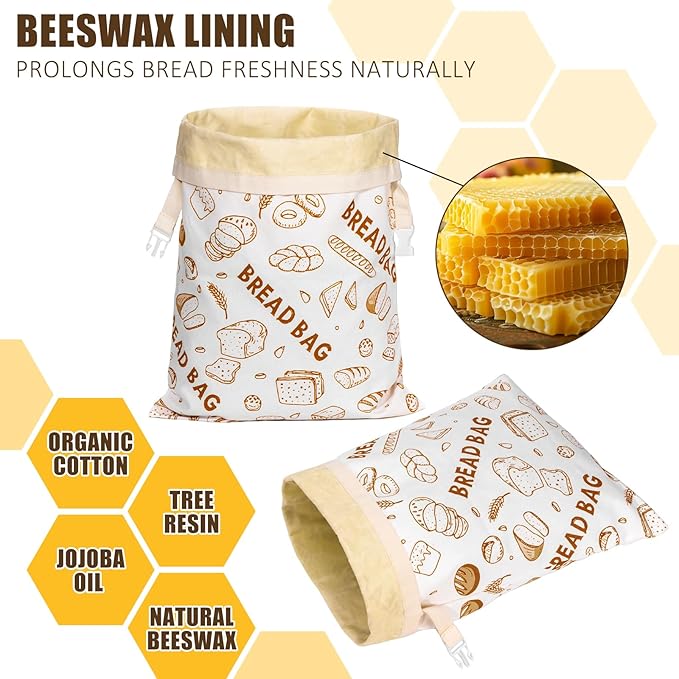 1 Pack Beeswax Bread Bags for Sourdough Reusable Bread Bags Food Storage Bag Large Capacity Portable Freshness Preservation Homemade Sourdough Bread Storage Bag