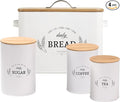 Baie Maison Extra Large White Farmhouse Bread Box for Kitchen Countertop - Bread Storage with Matching Large Kitchen Canisters Set of 3 - Coffee Tea Sugar Container Set (Bread Box & Canisters)