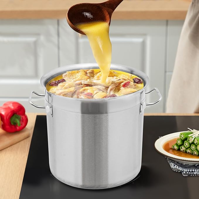 17L/17.9Qt Commercial Large Stock Pot with Lid,Nickel Free Stainless Steel Cookware Healthy Polished Stockpots, Induction Soup Pot for Cooking Home Use