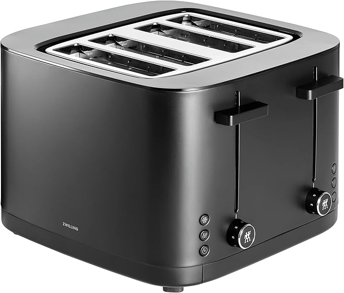 ZWILLING Enfinigy, 4-Slice Toaster with 4 Slots, Extra Wide 1.5" Slots for Bagels and Toast, Black
