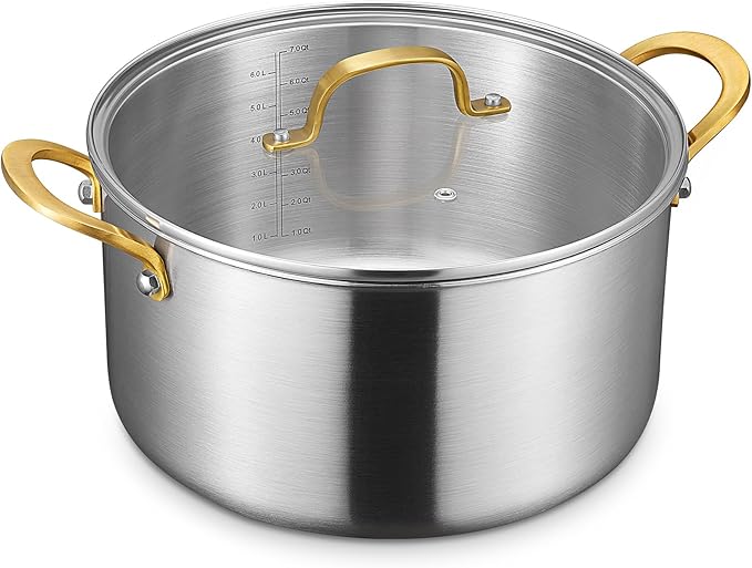 BEZIA 12 QT 3-Ply Stainless Steel Stock Pot with Lid, Large Soup Pot, Exceptional Heat Distribution, Induction Stockpot for All Stoves, Cooking Pot for Pasta, Soup, Spaghetti, Silver
