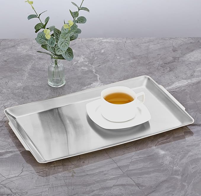 16.3" x 11" Large Serving Platters, Stainless Steel Heavy-Duty Large Serving Trays, Silver Rectangular Plates for Food, Fruit, Party, Wedding, Christmas, Chip and Scratch Resistant