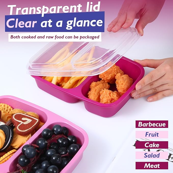 Honeydak 5 Pack Lunchable Snack Containers 2 Compartment Divided Bento Snack Boxes Reusable Meal Prep Containers with Lids Lunch Food Storage Box for School Work Travel(Elderberry Color)