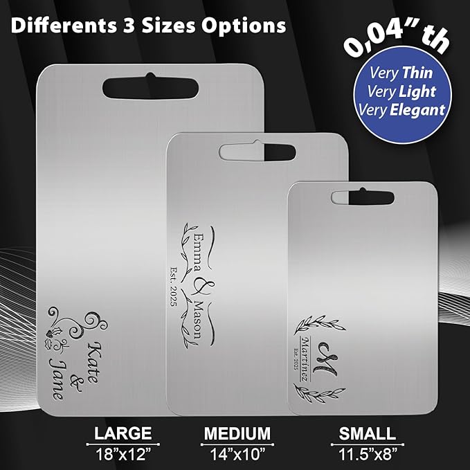 Engraved Titanium Cutting Board with Custom Name, Personalized Stainless Steel Board for Couple, Women, Mom Gift, Custom Cutting Board Gifts for Christmas, Housewarming, Wedding, Anniversary