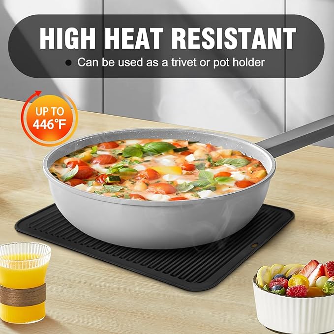 Walfos XXL Silicone Trivet 16 Inch and Round Trivets 9 Inch & 7 Inch, Trivets for Hot Pots and Pans, Heat Resistant Pot Holders Hot Pads for Kitchen Quartz Countertops, Hot Dishes, 5 Pack, Black