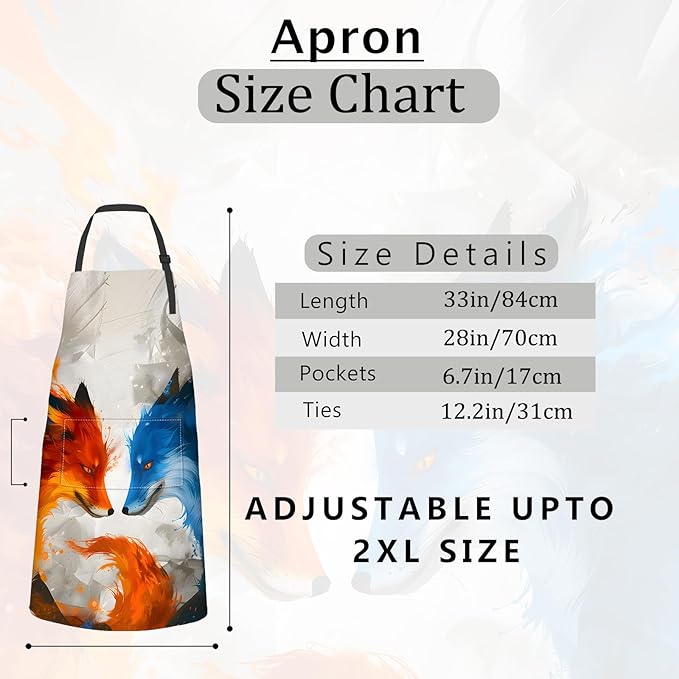 Fox Apron,Oxford Fabric Adjustable Kitchen Apron with 2 Pockets,Waterproof Cooking Aprons for Men Women Mom Wife Dad,Ideal Gifts for Coffee House,Shop,Baking,BBQ,Housewarming,28x33in