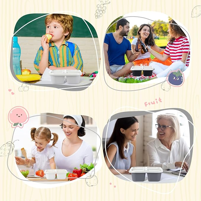 Honeydak 5 Pack Snack Containers 4 Compartment Bento Snack Boxes Reusable Lunchable Containers with Lids Divided Meal Prep Lunch Food Storage Box for School Work Travel(Black and White Ombre,Equal)